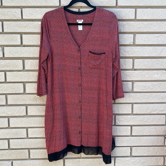 DKNY Button Front V-Neck Sleepshirt Sz M - Picture 1 of 9